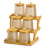 6-Piece Textured Glass Storage Jar Set with 3-Tier Bamboo Stand