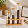 3-Piece Tall Glass Storage Tube Set with Bamboo Stand
