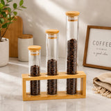 3-Piece Tall Glass Storage Tube Set with Bamboo Stand