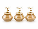 3-Piece Amber Glass Storage Jar Set with Luxury Golden Deer Handles