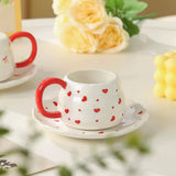 Cute Red Handle Ceramic Coffee Cup with Saucer