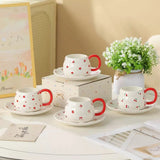 Cute Red Handle Ceramic Coffee Cup with Saucer