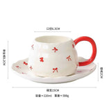 Cute Red Handle Ceramic Coffee Cup with Saucer