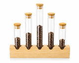 5-Piece Glass Tube Spice & Coffee Storage Jar Set with Bamboo Stand