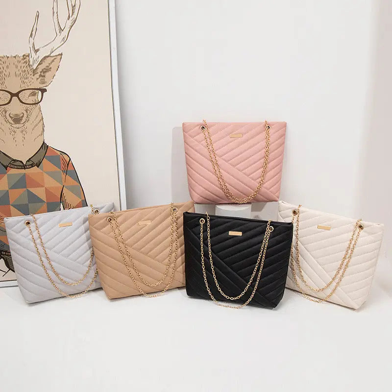 Quilted Chain Shoulder Tote Bag Elegant Women’s Fashion Handbag Lightweight Everyday Tote Purse SparkelsSparkels