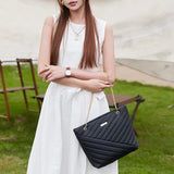 Quilted Chain Shoulder Tote Bag Elegant Women’s Fashion Handbag Lightweight Everyday Tote Purse SparkelsSparkels