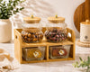 4-Piece Glass Dry Fruit & Snack Jar Set with Bamboo Organizer & Crystal Knobs