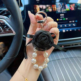 Pearl Rose Keychain Bracelet Elegant Ribbon Flower Charm Bag & Car Key Holder SparkelsSparkels
