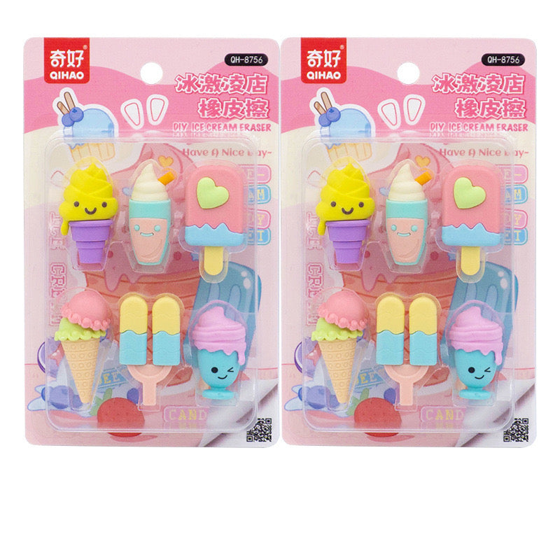 Cute Ice Cream & Cupcake Eraser Set Colorful DIY Food Erasers for School & Collectors