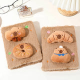Capybara Plush Notebook Set Cute Furry Journal with Removable Plush Charms