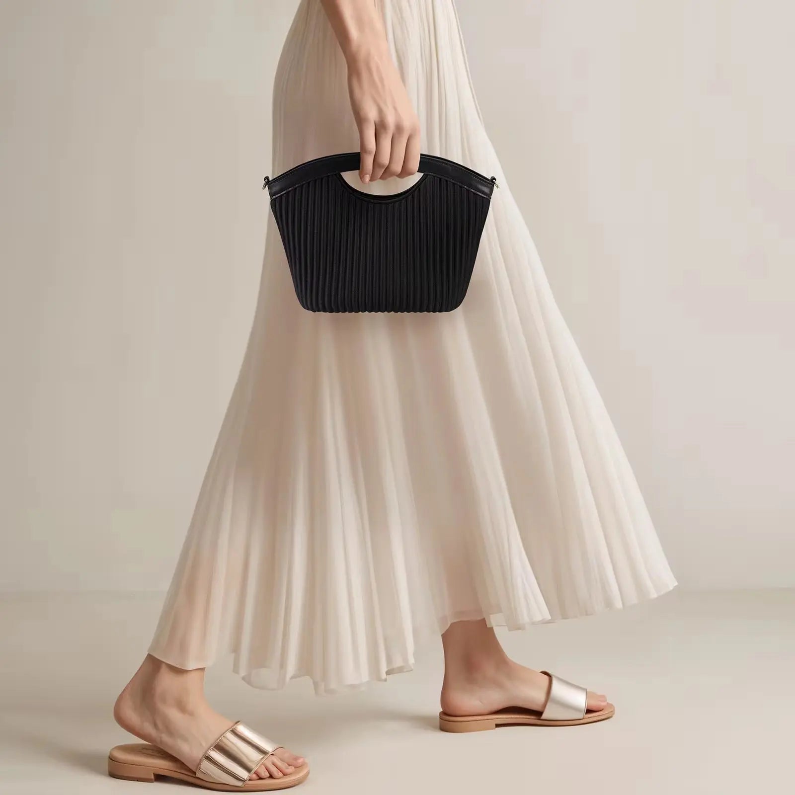 Minimalist Pleated Handle Crossbody Bag Lightweight Fashion Shoulder Purse for Women SparkelsSparkels