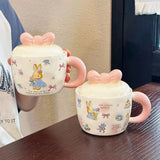 Cute Bunny Bow Ceramic Mug with Lid