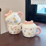 Cute Bunny Bow Ceramic Mug with Lid
