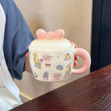 Cute Bunny Bow Ceramic Mug with Lid