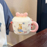 Cute Bunny Bow Ceramic Mug with Lid