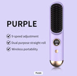 Portable Rechargeable Hair Straightening Brush with Digital Display