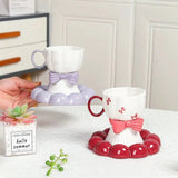 Bow Design Ceramic Tea Cup with Matching Saucer