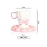 Bow Design Ceramic Tea Cup with Matching Saucer