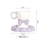 Bow Design Ceramic Tea Cup with Matching Saucer