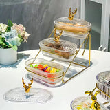 Luxury 3 Tier Glass Snack Storage Box with Golden Deer Lid Nordic Dessert Display & Candy Organizer Tray SparkelsSparkels