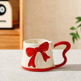 3D Bow Ceramic Mug Cute Ribbon Coffee Cup with Butterfly Handle SparkelsSparkels