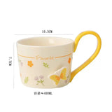 Floral Butterfly Ceramic Mug with Color Handle