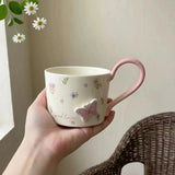 Floral Butterfly Ceramic Mug with Color Handle SparkelsSparkels