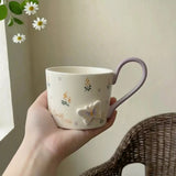 Floral Butterfly Ceramic Mug with Color Handle