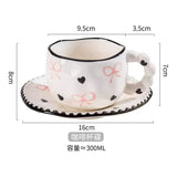 Bow & Heart Ceramic Coffee Cup with Saucer 300ml