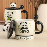 Cute Panda Ceramic Mug with 3D Lid & Spoon