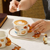 Cute Bread Ceramic Mug & Snack Plate Set Croissant Handle Coffee Cup