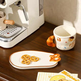 Cute Bread Ceramic Mug & Snack Plate Set Croissant Handle Coffee Cup