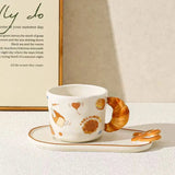 Cute Bread Ceramic Mug & Snack Plate Set Croissant Handle Coffee Cup