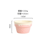 Ice Cream Cone Ceramic Bowl & Cup Set Pastel Pink Dessert Bowl, Snack Cup, Breakfast Bowl, Ice Cream Plate Cute Kitchen Tableware Collection SparkelsSparkels