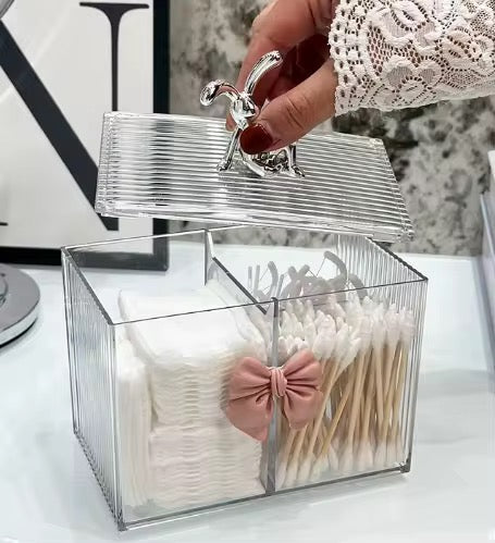 Luxury Acrylic Cotton Swab Storage Box with Bunny Lid Q Tip & Cotton Pad Organizer SparkelsSparkels