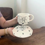 Black Bow Ceramic Coffee Mug with Matching Saucer