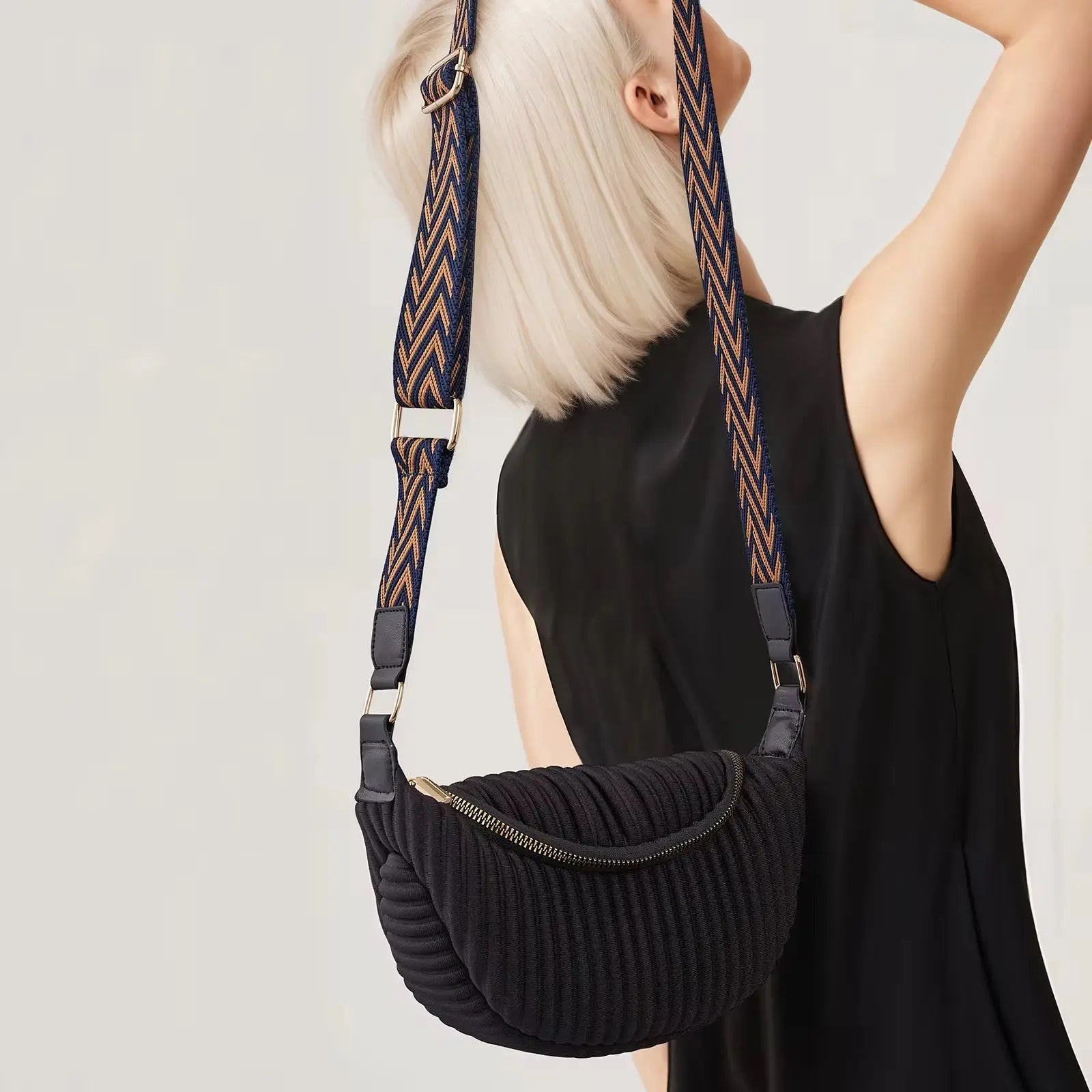 Women’s Pleated Crescent Crossbody Shoulder Bag Lightweight Fashion Sling Bag with Adjustable Strap SparkelsSparkels