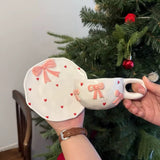 Cute Pink Bow Ceramic Cup & Saucer Set 230ml Heart Aesthetic Coffee & Tea Cup SparkelsSparkels