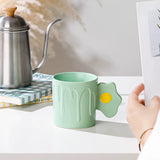 Cute Fried Egg Handle Ceramic Mug Pastel Aesthetic Coffee Cup with Drip Design SparkelsSparkels