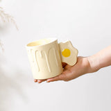 Cute Fried Egg Handle Ceramic Mug Pastel Aesthetic Coffee Cup with Drip Design SparkelsSparkels