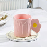 Cute Fried Egg Handle Ceramic Mug Pastel Aesthetic Coffee Cup with Drip Design SparkelsSparkels