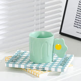 Cute Fried Egg Handle Ceramic Mug Pastel Aesthetic Coffee Cup with Drip Design SparkelsSparkels