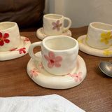 Handmade Floral Ceramic Cup & Saucer Set Cute Aesthetic Coffee & Tea Cup with Daisy Design SparkelsSparkels