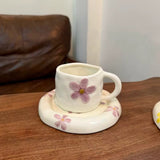 Handmade Floral Ceramic Cup & Saucer Set Cute Aesthetic Coffee & Tea Cup with Daisy Design SparkelsSparkels
