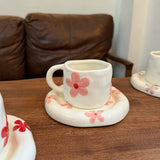 Handmade Floral Ceramic Cup & Saucer Set Cute Aesthetic Coffee & Tea Cup with Daisy Design SparkelsSparkels