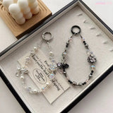 Crystal Pearl Bow Charm Beaded Keychain
