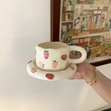 Handmade Strawberry Ceramic Cup & Saucer Set 320ml Cute Aesthetic Coffee & Tea Cup SparkelsSparkels
