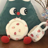 Handmade Strawberry Ceramic Cup & Saucer Set 320ml Cute Aesthetic Coffee & Tea Cup SparkelsSparkels