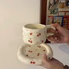 Handmade Cherry Ceramic Cup & Saucer Set 320ml Cute Aesthetic Coffee & Tea Cup SparkelsSparkels