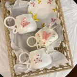 Handmade Butterfly Ceramic Cup & Saucer Set 270ml Cute Floral Aesthetic Coffee & Tea Cup SparkelsSparkels